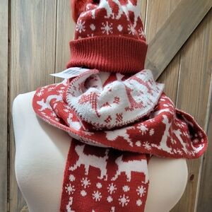 🐾 Vera Bradley NWT Christmas Cat Knit Hat & Scarf Set Pom Pom Holiday Winter